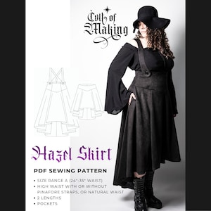Patron de couture jupe noisette, taille haute, bretelles (téléchargement PDF)