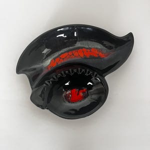 Mid Century Modern Ceramic Ashray with Black + Red Glaze