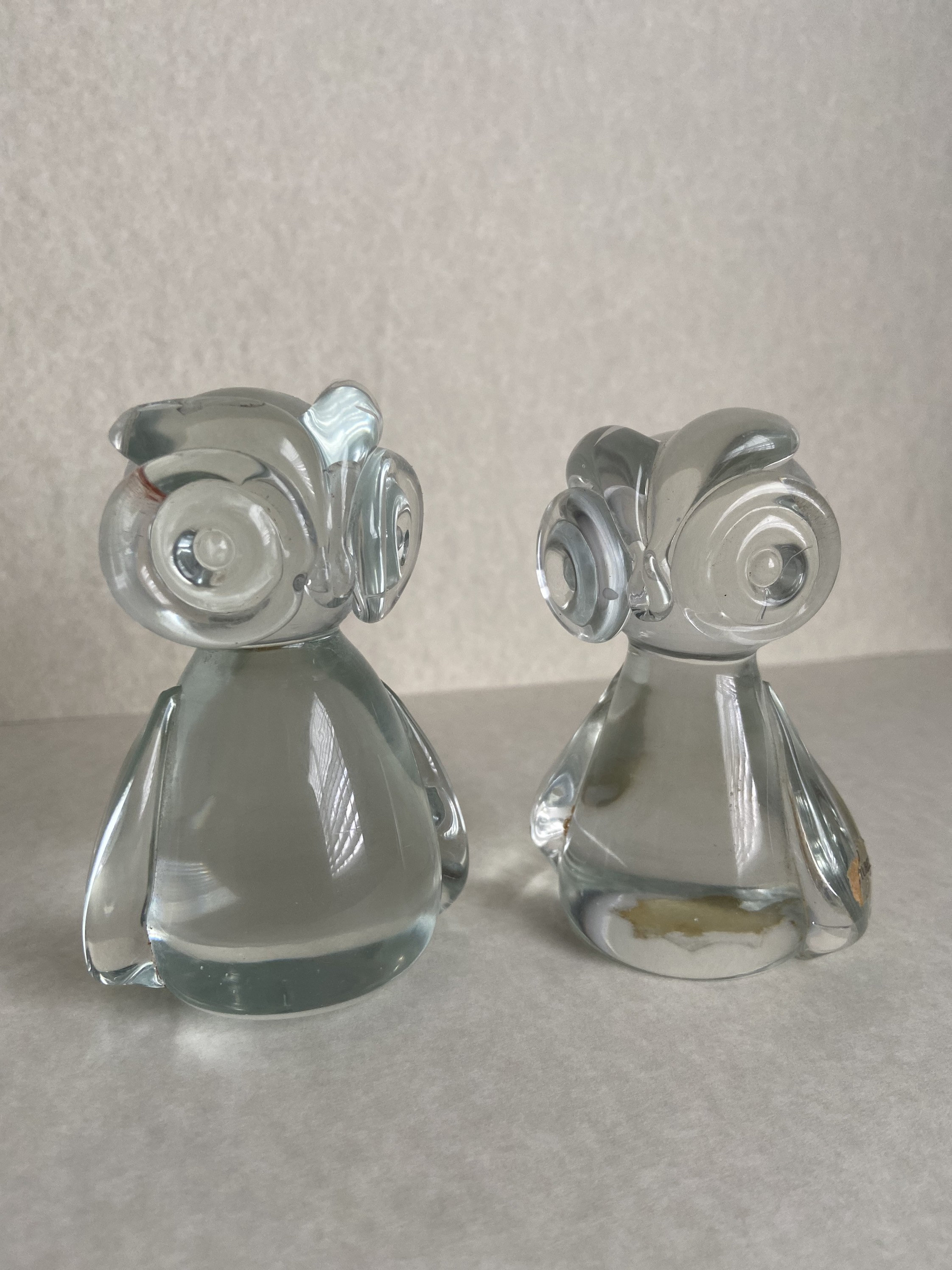 Vintage Pair of Glass Owl Collectibles or Paperweights