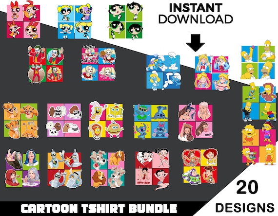 Cartoon PNG bundle, Cartoon tshirt bundle, Archivos PNG