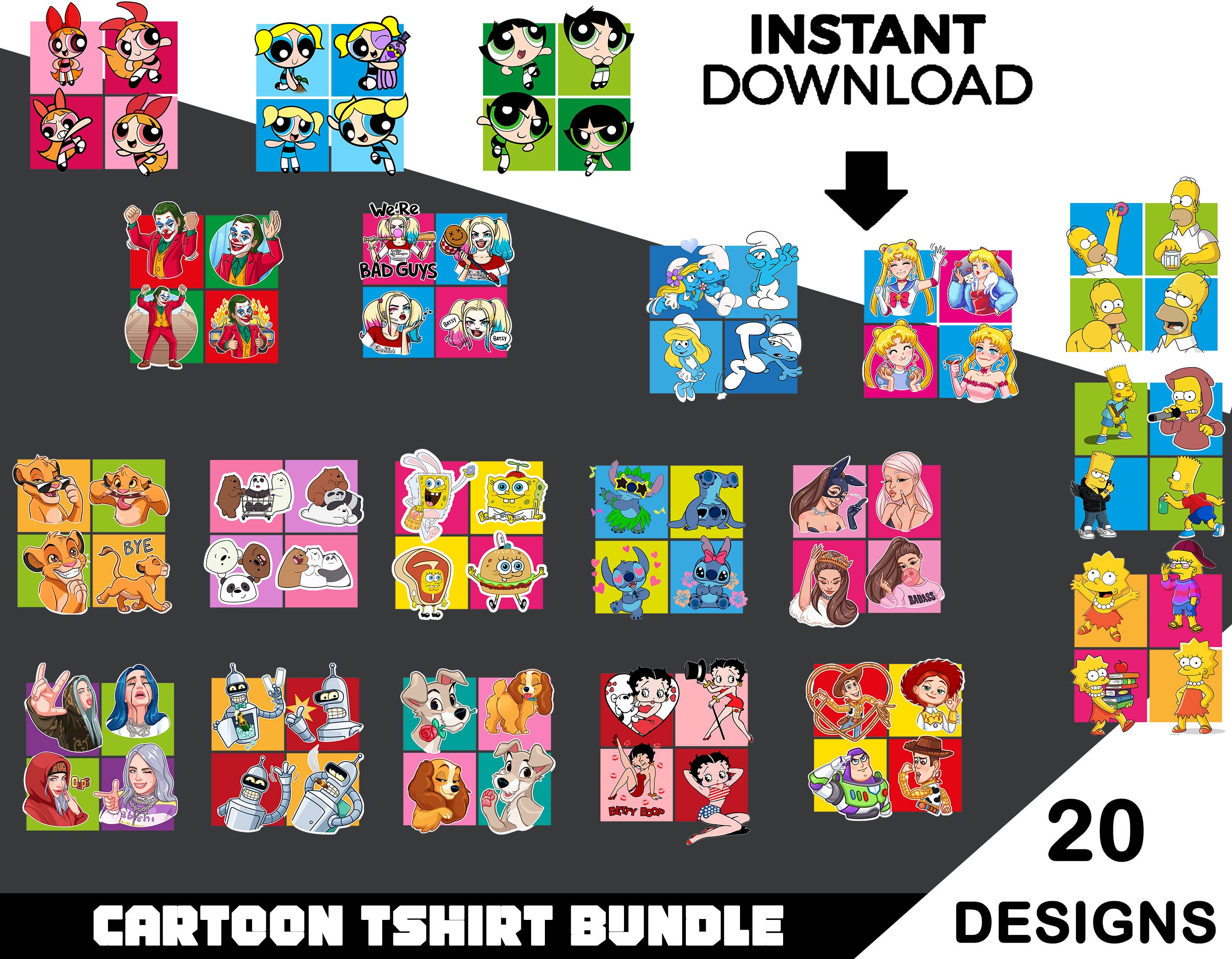 Cartoon PNG bundle, Cartoon tshirt bundle, PNG files