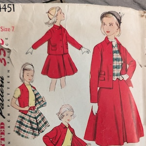 Simplicity 4451 | Size 7 | Girls&#39; Suit and Weskit | Vintage 1950s Sewing Pattern