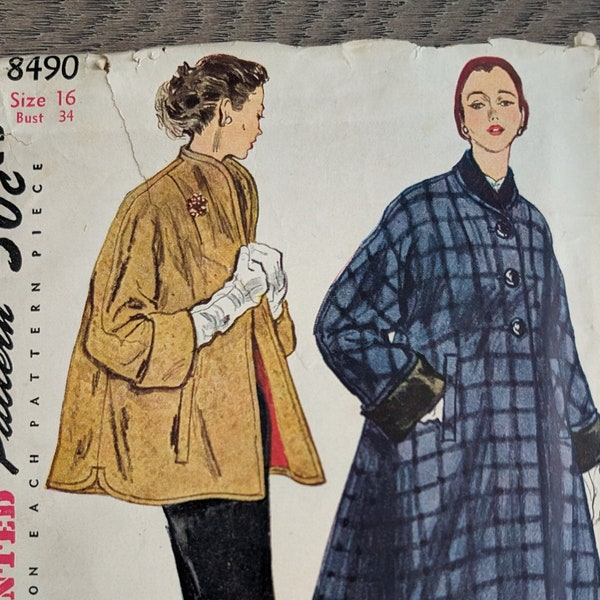 Simplicity 8490 | Bust 34 | Coat | Vintage 1950s Sewing Pattern