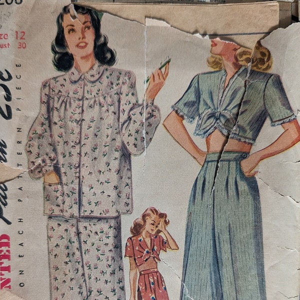 Simplicity 2208 | Bust 30 | Pajamas | Vintage 1940s Sewing Pattern