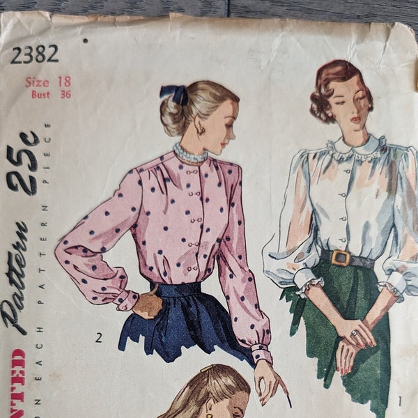 Simplicity 2382 | Bust 36 | Blouse | Vintage 1940s Sewing Pattern