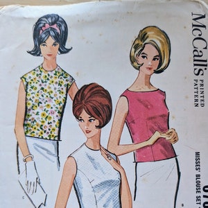 May include: Vintage McCall's sewing pattern for a women's blouse set, size 12, bust 32 inches. The pattern is labelled "Easy to Sew" and features three illustrations of women wearing different versions of the blouse.
