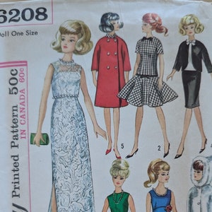 Simplicity 6208 Vintage Fashion Wardrobe Doll Style Clothing