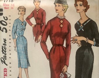 Simplicity 1718 | Bust 36 | Dress | Vintage 1950s Sewing Pattern