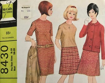 McCall's 8430 / Busto 28-29 / Chaqueta, falda, vestido o blusa / Patrón de costura vintage de los años 60