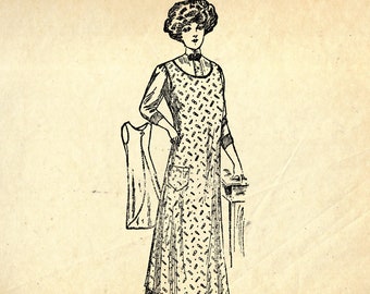PDF 1900s 1910s Apron Patrón de costura Descarga digital Impresión en casa Busto 36-38 Reproducción vintage