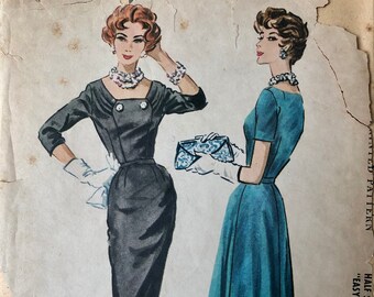 McCall&#39;s 4568 | Bust 37 | Dress with Slim or Full Skirt | Vintage 1950s Sewing Pattern