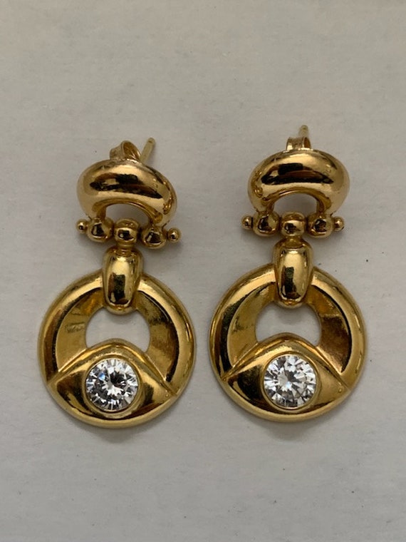 Vintage 1970s 18k Gold Italian Drop Earrings with 