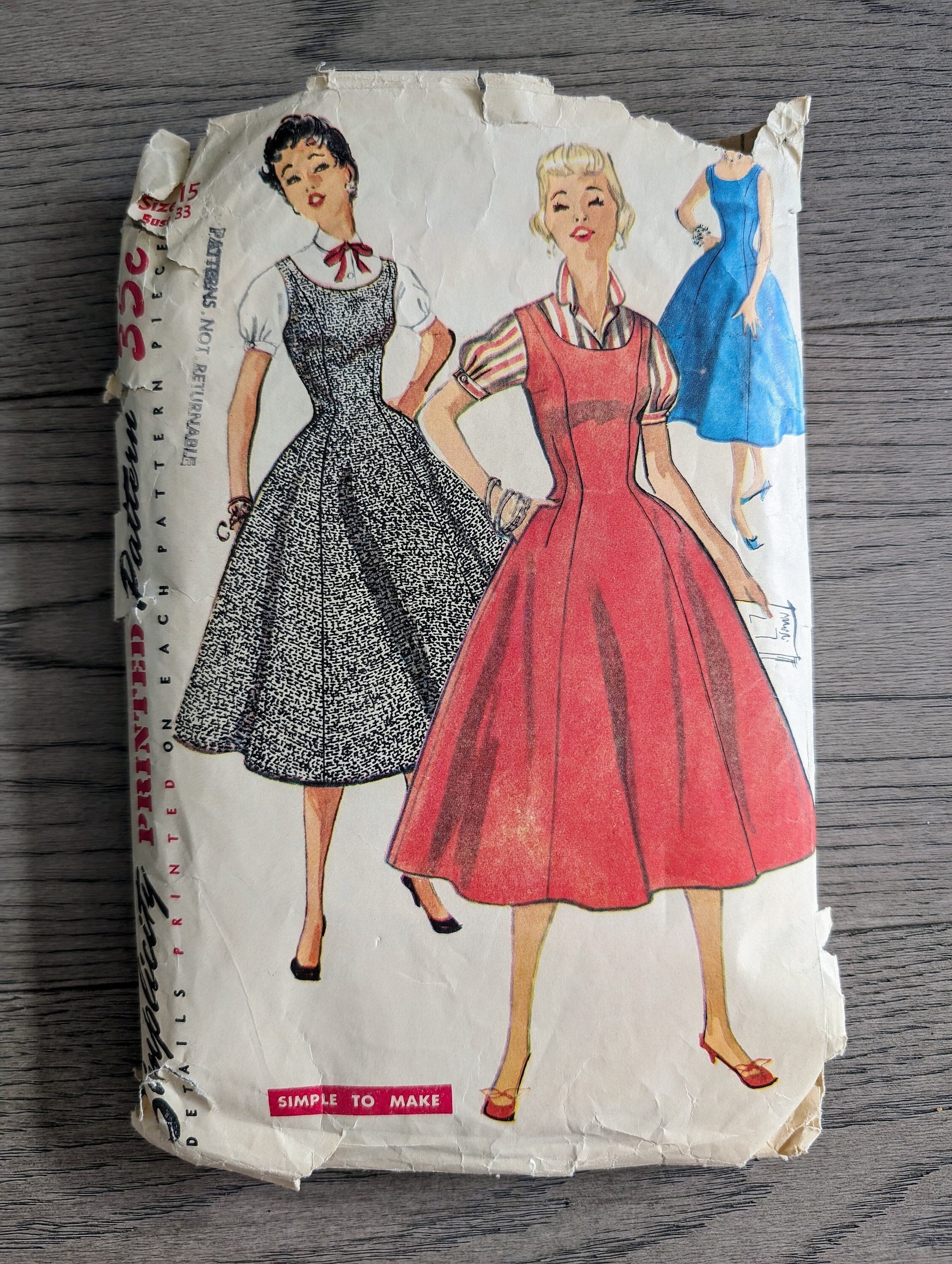 Simplicity 4837 | Bust 33 | Dress or Jumper and Blouse | Vintage 1950s Sewing Pattern