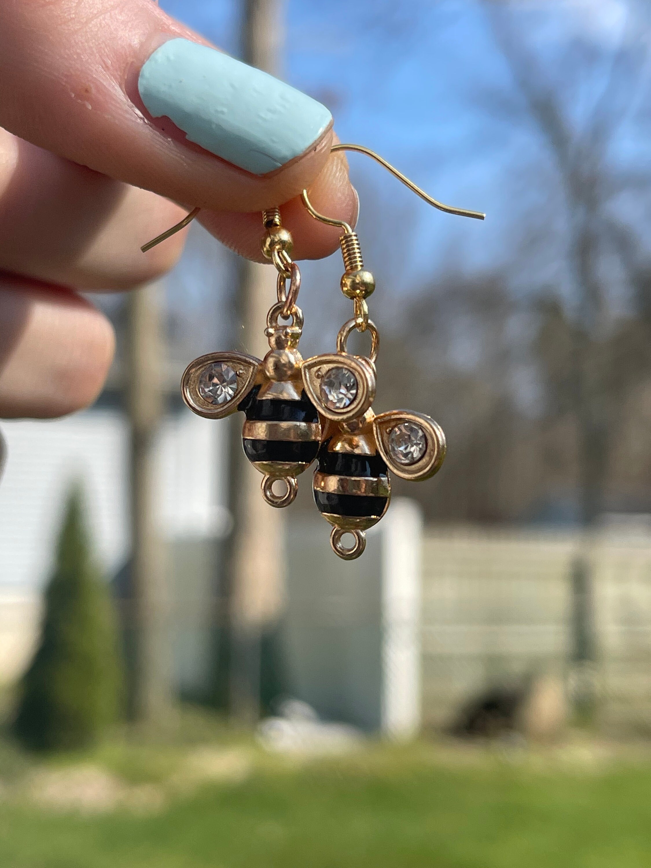 Gold bee earrings Etsy