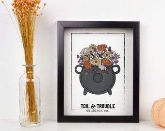 Digital Download - Toil & Trouble Cauldron Co. Floral Art Print - Halloween Wall Decor - 5x7 - 8x10