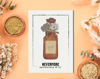 Nevermore Apothecary & Co. - Edgar Allen Poe - Art Print - Halloween Wall Decor - 5x7 - 8x10