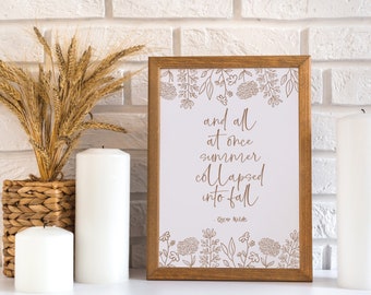Digital Download - Floral Oscar Wilde Art Print - Fall Wall Decor - 5x7 - 8x10