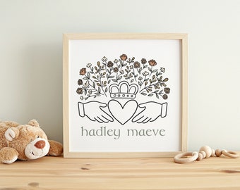 Custom Claddagh Wildflower Print - Personalized Celtic Nursery Decor (Digital Print)
