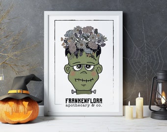 Digital Download - Frankenflora Apothecary & Co. Floral Art Print - Fall Wall Decor - 5x7 - 8x10