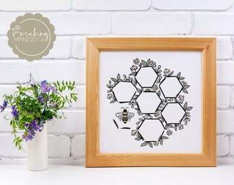 Honeycomb Bee Floral Print – Kitchen, Nursery Wall Decor (Digital Download)