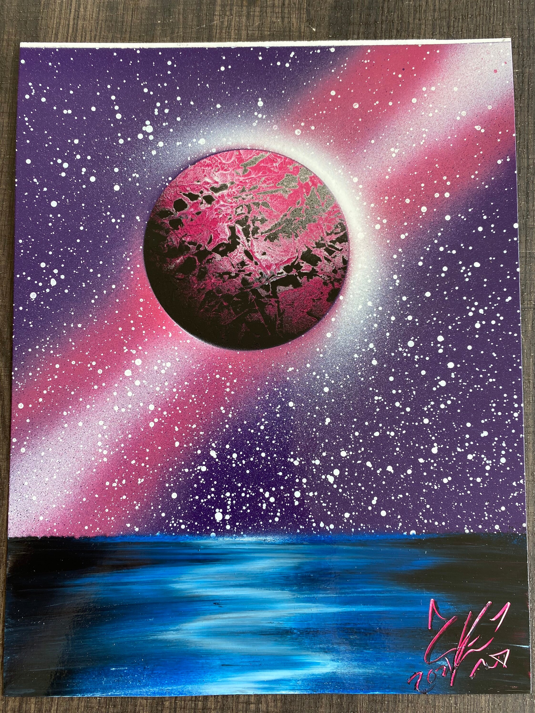 Pink moon over water | Etsy