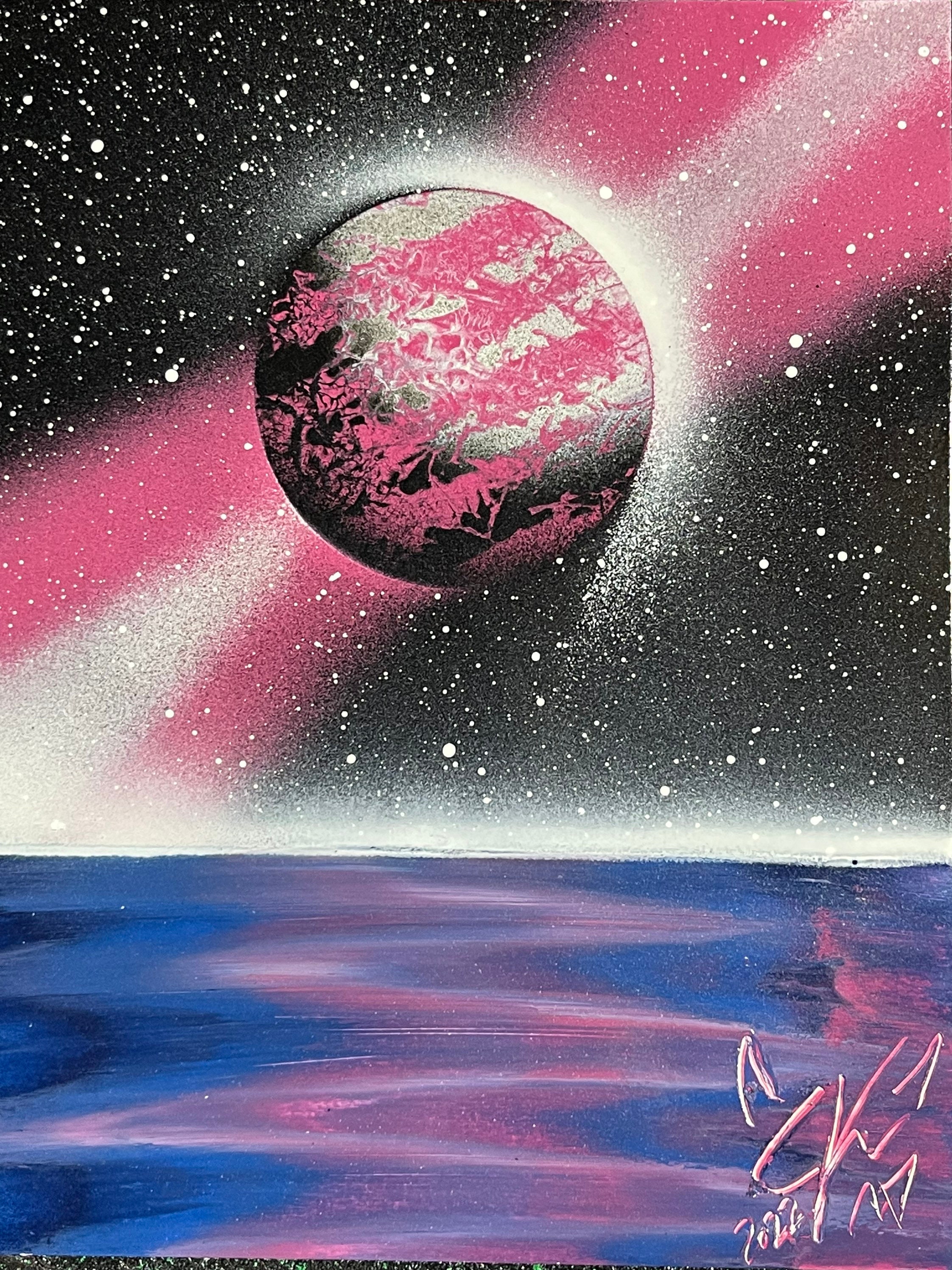 Pink Moon Over Water - Etsy