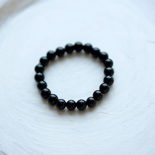 Black baby bracelet, elastic baby bracelet, onyx beaded bracelet, newborn jewelry