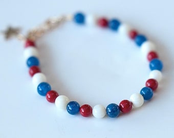 Red White Blue Beaded Bracelet: Gold Filled Star Charm, Baby & Children