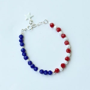 Bracelet quatrième de juillet / Rouge Blanc &Bleu / Drapeau américain / Charme étoilé / Argent sterling / Bracelet bébé et enfants