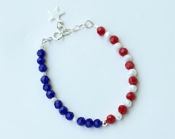 Sterling Silver Fourth of July Bracelet, Red White & Blue Star Charm