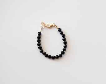 Black beaded bracelet, shiny black onyx, baby and kids jewelry