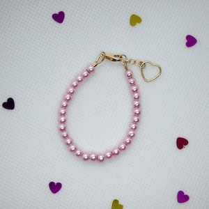 Pink Pearl Bracelet, Beaded Baby Bracelet, Little Girl, Toddler and Kids, New Baby Gift, First Birthday, Bluebirds and Blossoms