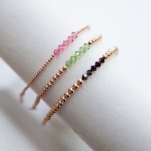 Rose Gold Birthstone Bracelet / Beaded Baby Bracelet / 14k Rose Gold Filled / Swarovski Crystals / Bluebirds and Blossoms