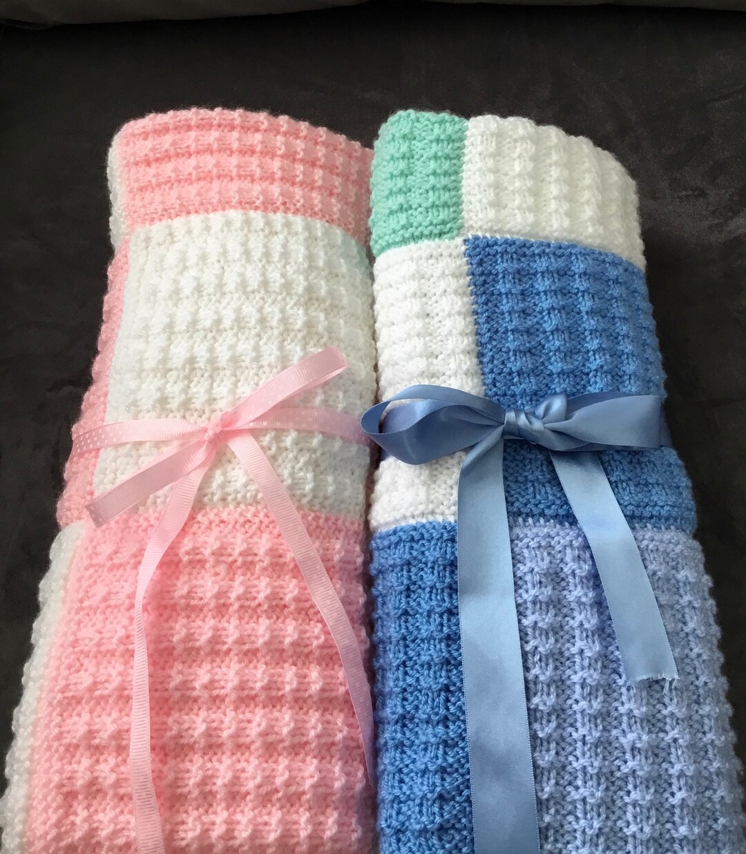 Hand Knitted Patchwork Baby Blanket. Etsy UK