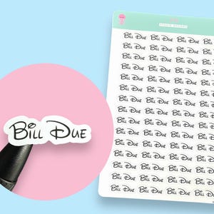 Bill Due Script Planner Aufkleber, 60 Aufkleber pro Blatt, schmale / lustige Schriftart