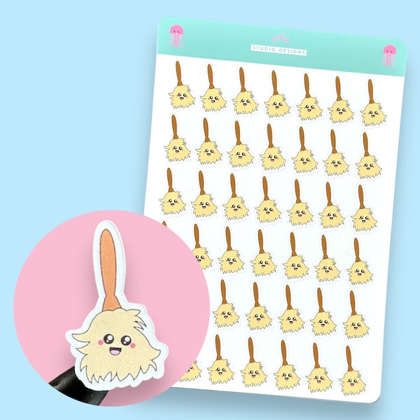 Cute Duster Stickers, Housework Icons Planner Sticker Sheet, Kawaii Stickers