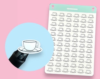 Coffee/Teacup And Saucer Simple Icon Planner Stickers, 72 Stickers Per Sheet