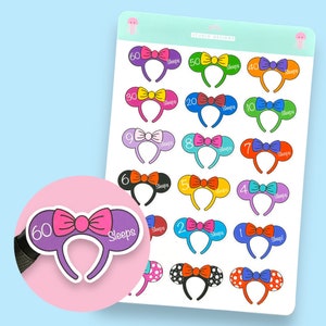 Maus Ohren Urlaub/Urlaub Countdown Planer Sticker Blatt. 60 Tage Countdown.