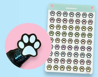 Pastel Cat Paw Print Icon Planner Stickers, 63 Mini Stickers Per Sheet