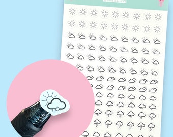 Simple Mixed Weather Mini Icon Planner Stickers, 117 Stickers Per Sheet
