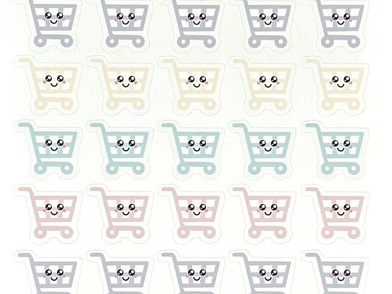 Small Trolley Sticker Cute Pastel Shopping Trolley Planner Sticker Sheet, Grocery Cart ...