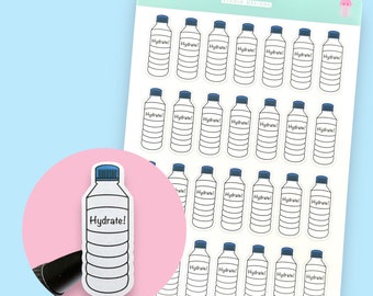 Hydration Habit Tracker Planner Sticker Sheet, Colour Me In Water Bottle Stickers