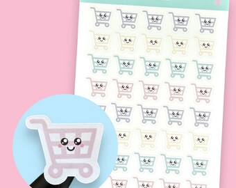 Cute Pastel Shopping Trolley Planner Sticker Sheet, Grocery Cart Stickers