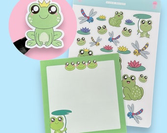 Cute Frog Memopad And Planner Sticker Sheet Set, Stationery Gift Set/Bundle