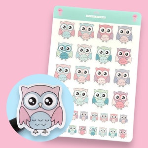 Feuille d'autocollants pour agenda pastel mignon hibou