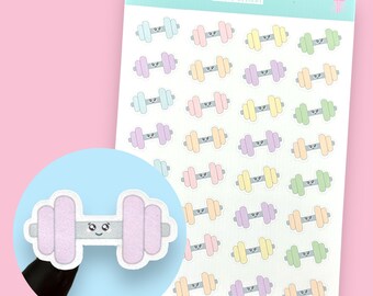 Cute Pastel Dumbbell Planner Sticker Sheet, Gym/Home Workout Stickers