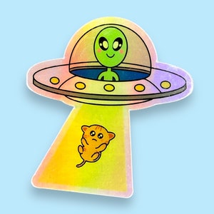Niedlicher Alien Entführung Raumschiff Sticker