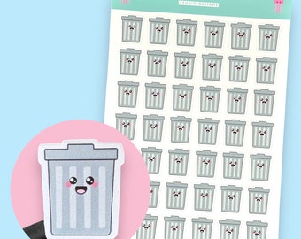 Dustbin/Trashcan/Housework Kawaii Planner Sticker Sheet, 42 Stickers