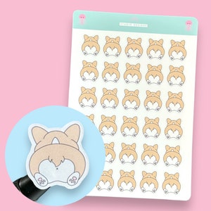 Corgi Butt Planner Sticker Sheet, Cute Dog Stickers