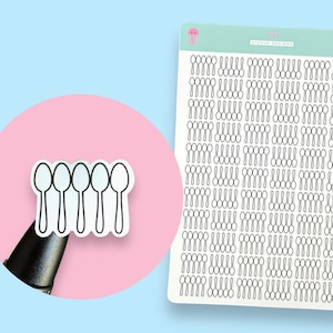 May include: A sheet of clear sticker paper with a repeating pattern of black outline spoons. The sheet is printed with the text "Spoon Designs".
